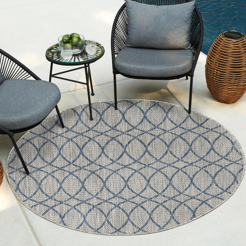 Garden Lattice Oasis Collection Area Rug -  Pavilion (Gray Blue) Round Gray Blue  lifestyle 13