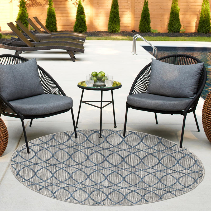 Garden Lattice Oasis Collection Area Rug -  Pavilion (Gray Blue) Round Gray Blue  lifestyle 14