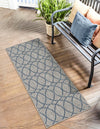 Garden Lattice Oasis Collection Area Rug -  Pavilion (Gray Blue) Runner Gray Blue  lifestyle 8