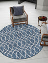 Garden Lattice Oasis Collection Area Rug -  Pavilion (Blue) Round Blue  lifestyle 34