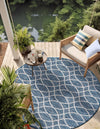 Garden Lattice Oasis Collection Area Rug -  Pavilion (Blue) Round Blue  lifestyle 44