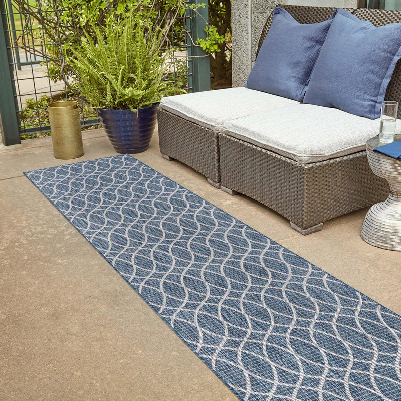 Garden Lattice Oasis Collection Area Rug -  Pavilion (Blue) Runner Blue  lifestyle 24