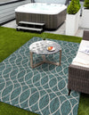 Garden Lattice Oasis Collection Area Rug -  Pavilion (Teal) Rectangle Teal  lifestyle 9