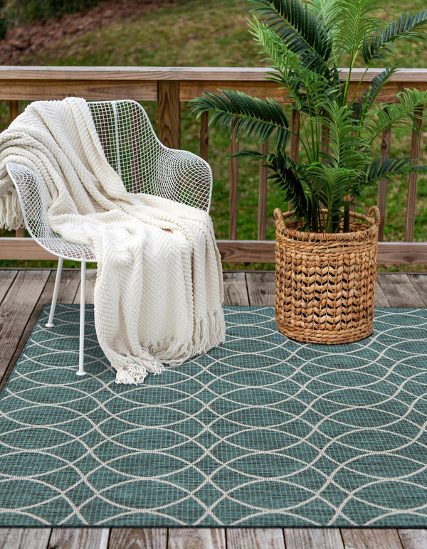 Garden Lattice Oasis Collection Area Rug -  Pavilion (Teal) Rectangle Teal  lifestyle 11