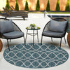 Garden Lattice Oasis Collection Area Rug -  Pavilion (Teal) Round Teal  lifestyle 14