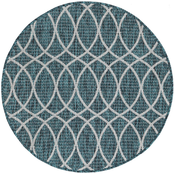 Garden Lattice Oasis Collection Area Rug -  Pavilion (Teal) Round Teal Main