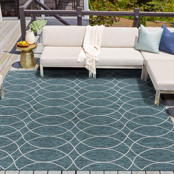 Garden Lattice Oasis Collection Area Rug -  Pavilion (Teal) Square Teal  lifestyle 13