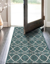 Garden Lattice Oasis Collection Area Rug -  Pavilion (Teal) Runner Teal  lifestyle 5