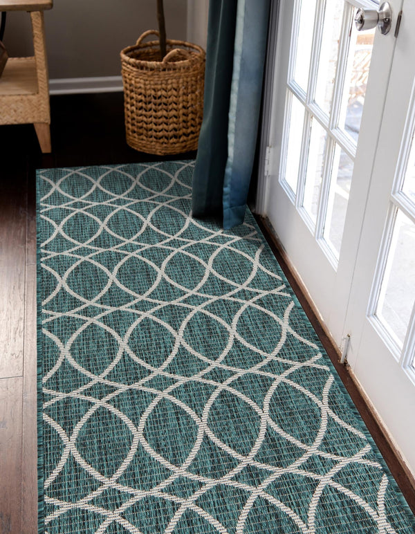 Garden Lattice Oasis Collection Area Rug -  Pavilion (Teal) Runner Teal  lifestyle 9