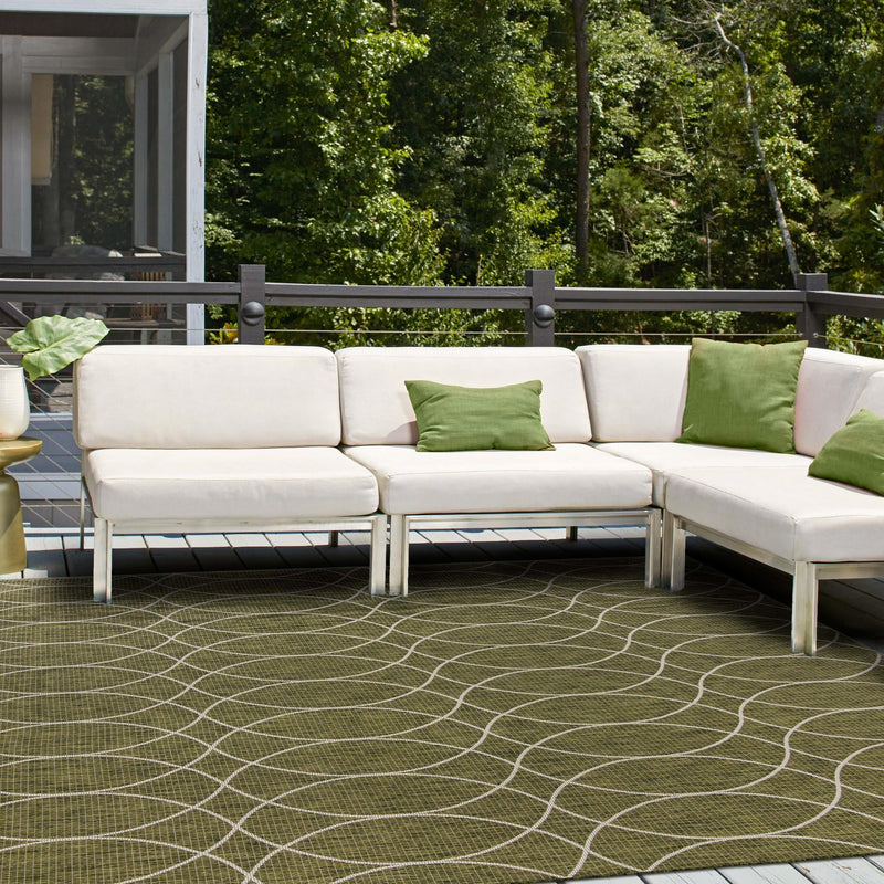 Garden Lattice Oasis Collection Area Rug -  Pavilion (Green) Square Green  lifestyle 13