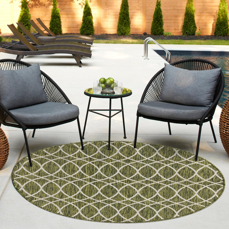 Garden Lattice Oasis Collection Area Rug -  Pavilion (Green) Round Green  lifestyle 13