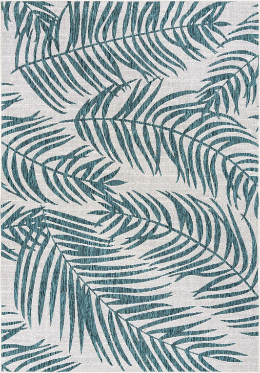 Seaside Blooms Collection Area Rug - Verdure (Teal Ivory) Rectangle Teal Ivory  lifestyle 2