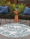 Garden Terrace Escape Collection Area Rug - Verdure (Teal Ivory) Round Teal Ivory  lifestyle 2