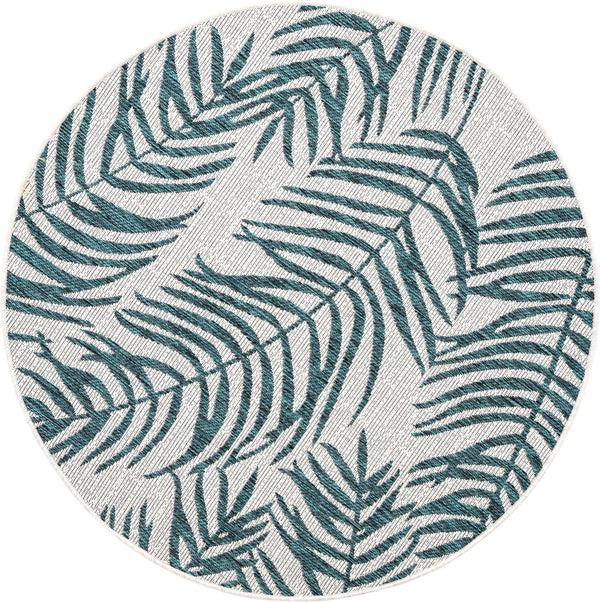 Garden Terrace Escape Collection Area Rug - Verdure (Teal Ivory) Round Teal Ivory Main