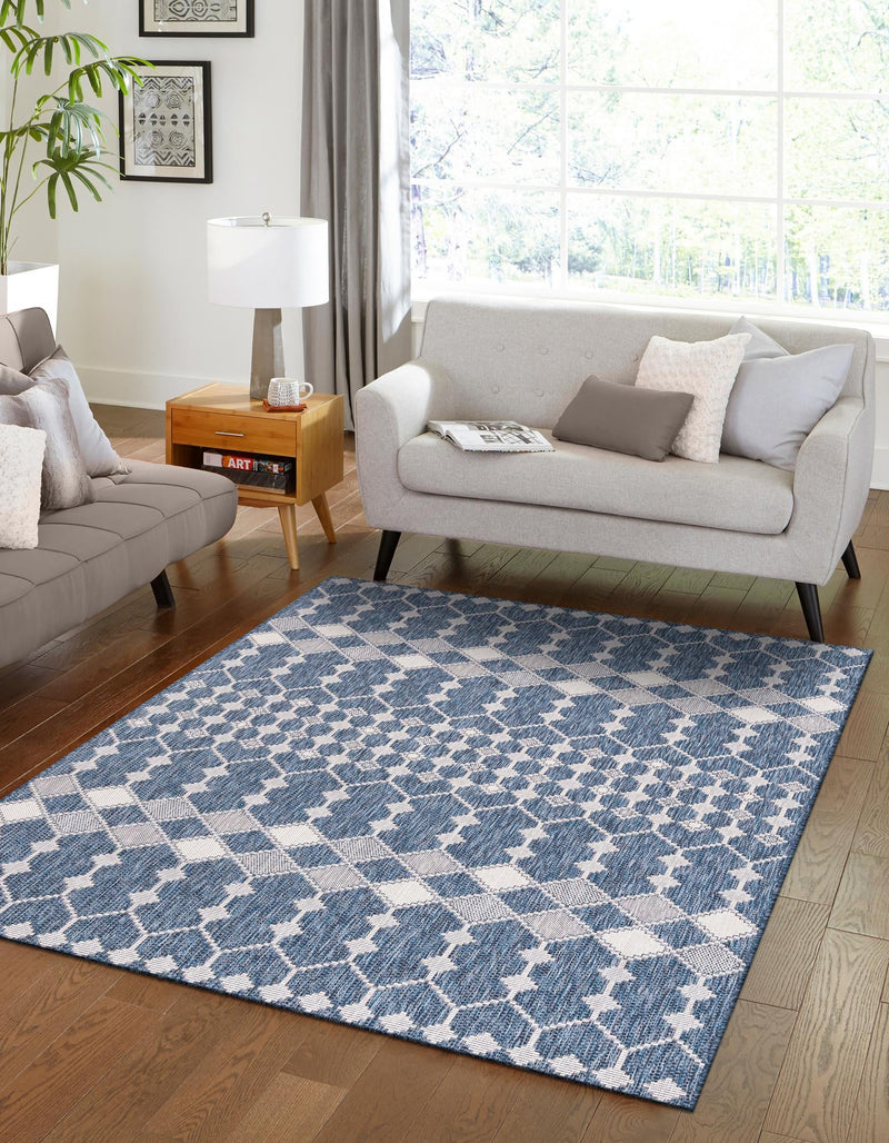 Garden Lattice Oasis Collection Area Rug -  Veranda Rectangle Blue  lifestyle 13