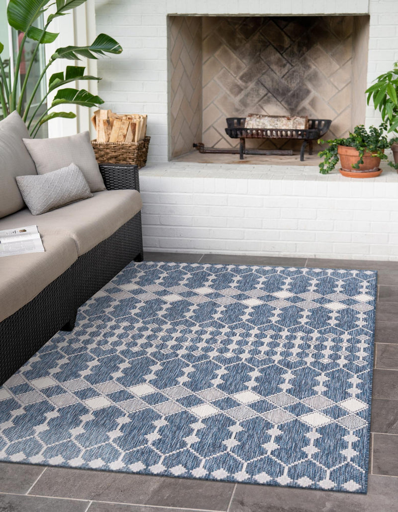 Garden Lattice Oasis Collection Area Rug -  Veranda Rectangle Blue  lifestyle 31