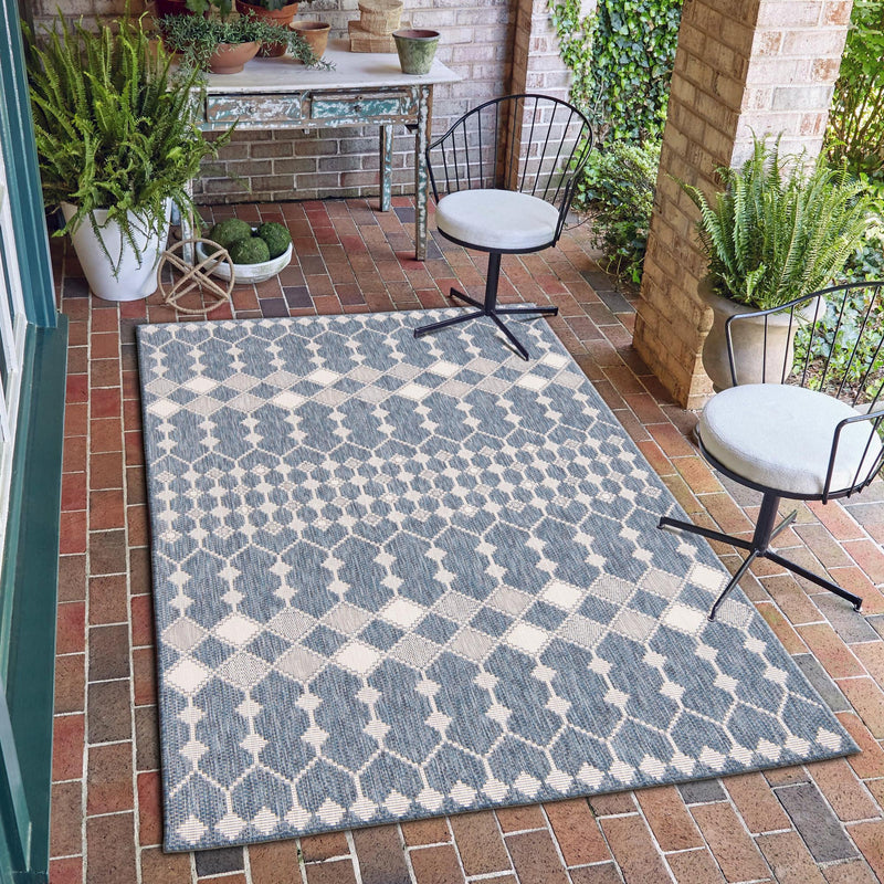 Garden Lattice Oasis Collection Area Rug -  Veranda Rectangle Blue  lifestyle 97