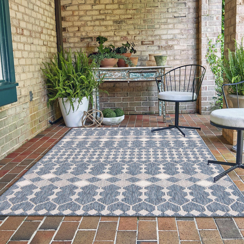 Garden Lattice Oasis Collection Area Rug -  Veranda Rectangle Blue  lifestyle 103