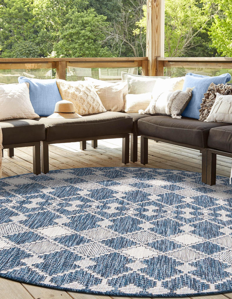 Garden Lattice Oasis Collection Area Rug -  Veranda Round Blue  lifestyle 199