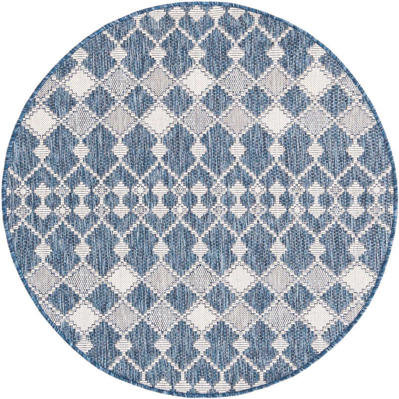 Garden Lattice Oasis Collection Area Rug -  Veranda Round Blue Main