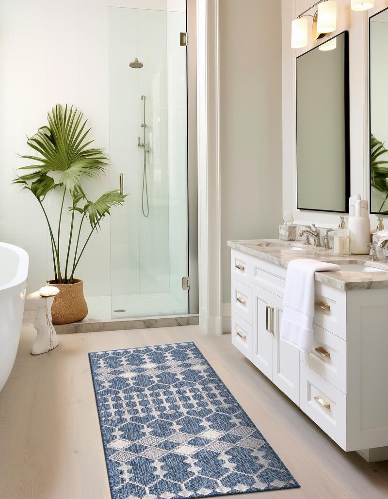 Garden Lattice Oasis Collection Area Rug -  Veranda Runner Blue  lifestyle 137