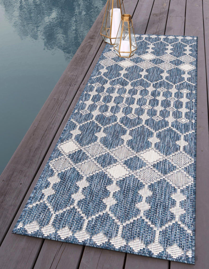 Garden Lattice Oasis Collection Area Rug -  Veranda Runner Blue  lifestyle 152