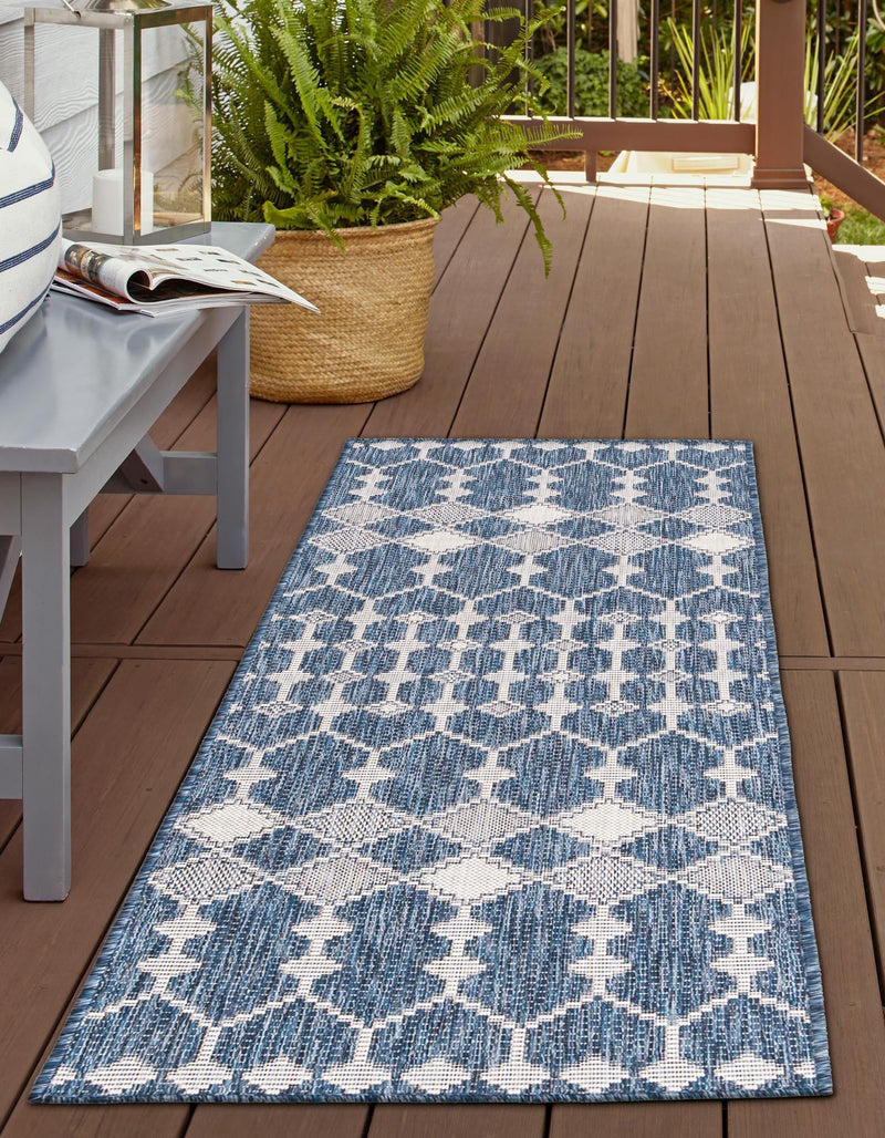 Garden Lattice Oasis Collection Area Rug -  Veranda Runner Blue  lifestyle 176