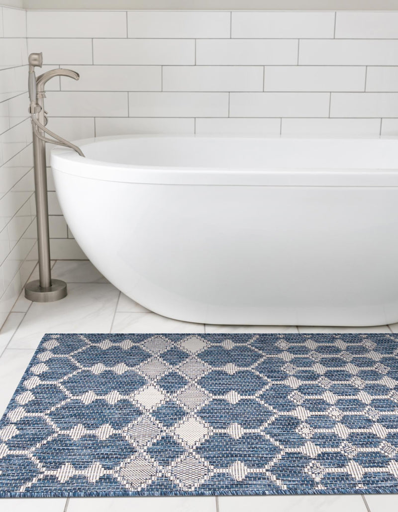 Garden Lattice Oasis Collection Area Rug -  Veranda Runner Blue  lifestyle 224