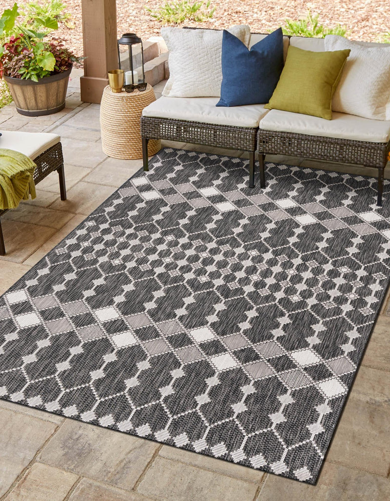 Garden Lattice Oasis Collection Area Rug -  Veranda Rectangle Charcoal  lifestyle 56
