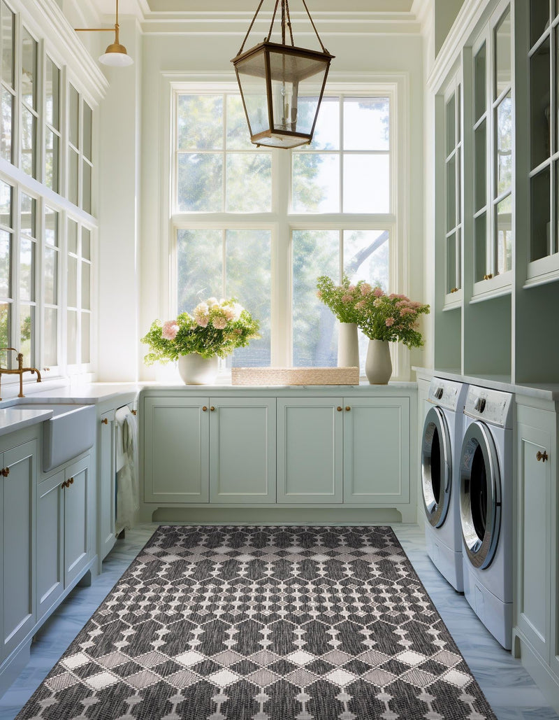 Garden Lattice Oasis Collection Area Rug -  Veranda Rectangle Charcoal  lifestyle 62