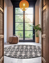 Garden Lattice Oasis Collection Area Rug -  Veranda Round Charcoal  lifestyle 138