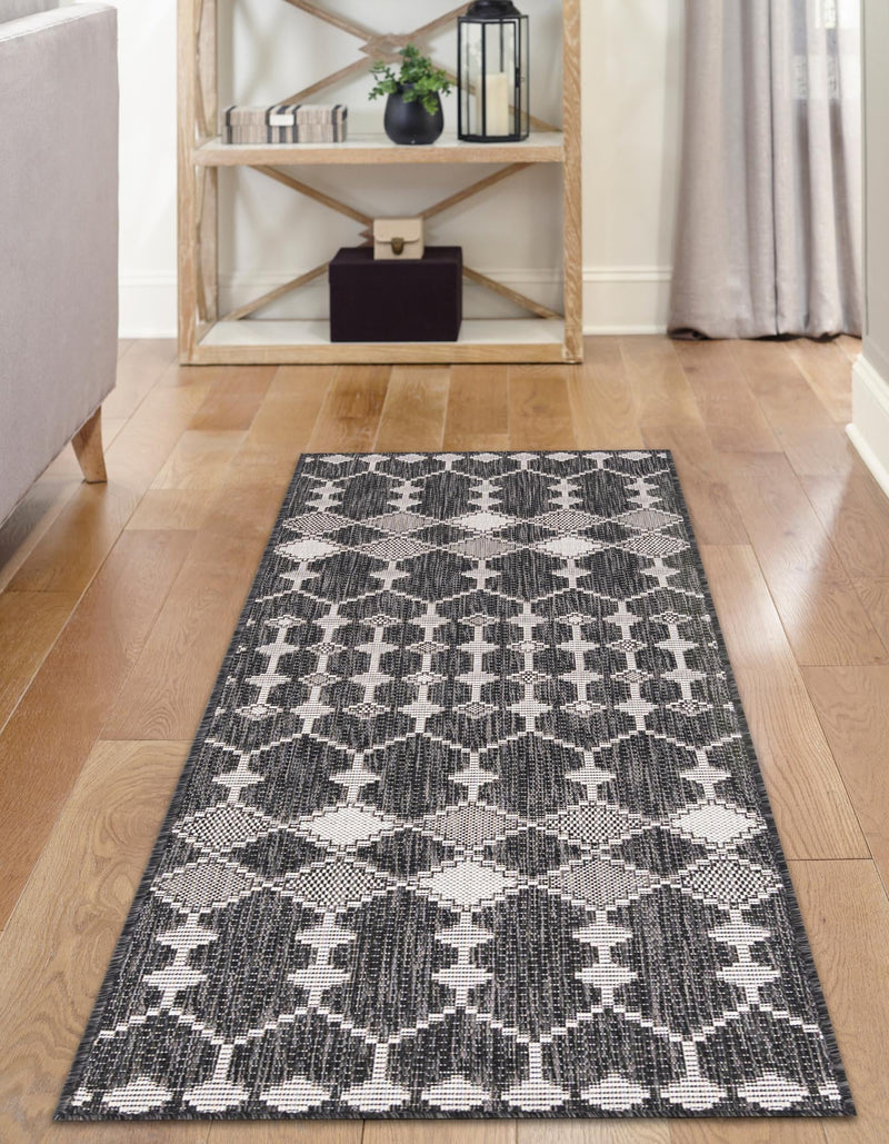 Garden Lattice Oasis Collection Area Rug -  Veranda Runner Charcoal  lifestyle 214