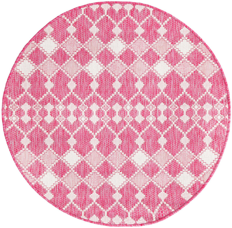 Garden Lattice Oasis Collection Area Rug -  Veranda Round Magenta Main