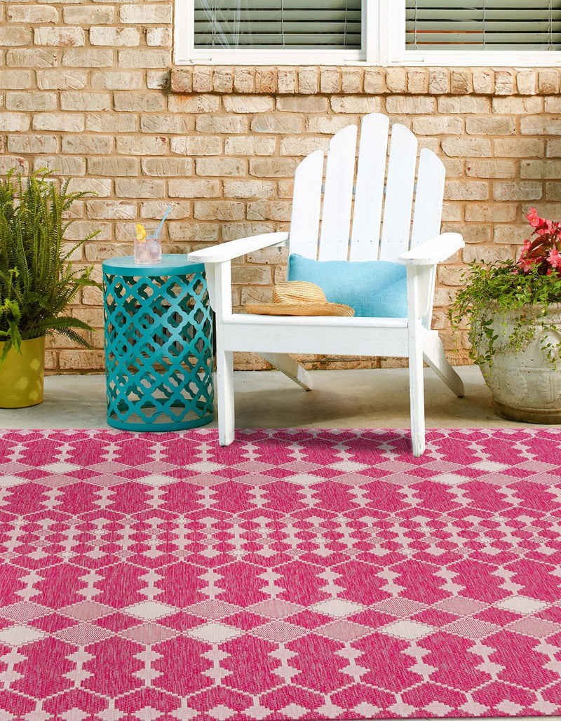 Garden Lattice Oasis Collection Area Rug -  Veranda Square Magenta  lifestyle 2