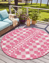 Garden Lattice Oasis Collection Area Rug -  Veranda Round Magenta  lifestyle 155