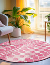 Garden Lattice Oasis Collection Area Rug -  Veranda Round Magenta  lifestyle 191