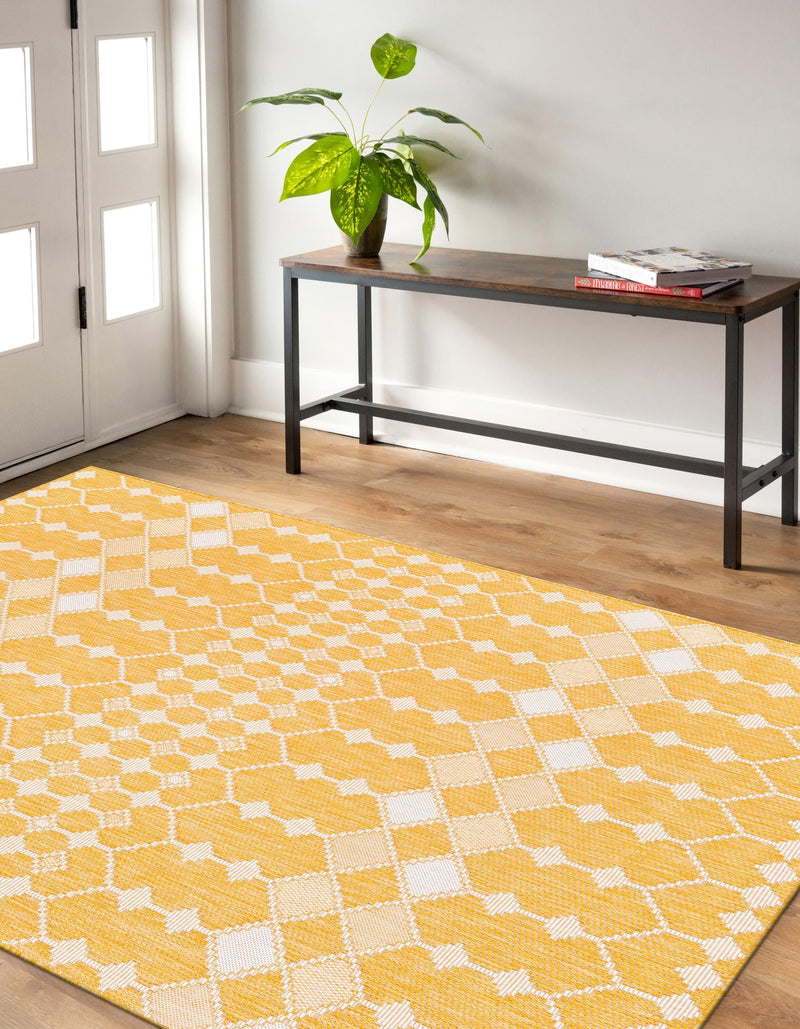 Garden Lattice Oasis Collection Area Rug -  Veranda Rectangle Yellow  lifestyle 2