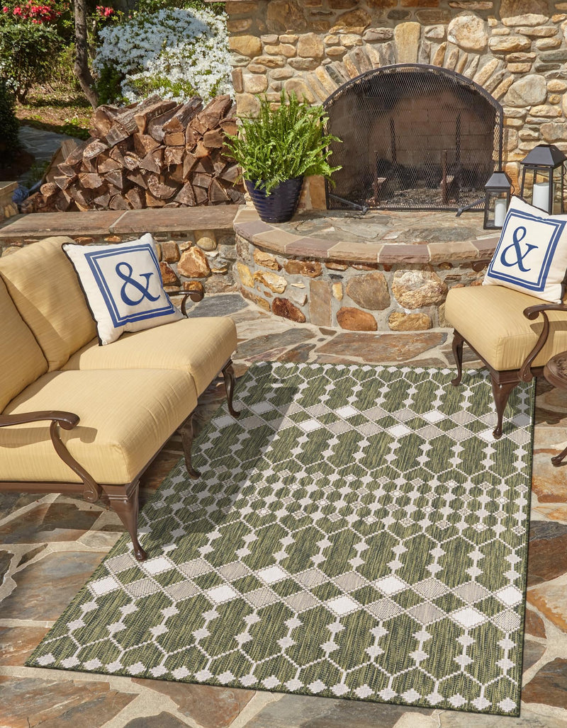 Garden Lattice Oasis Collection Area Rug -  Veranda Rectangle Green  lifestyle 21