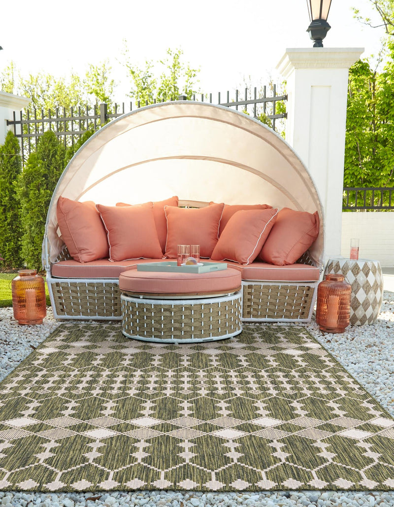 Garden Lattice Oasis Collection Area Rug -  Veranda Rectangle Green  lifestyle 57