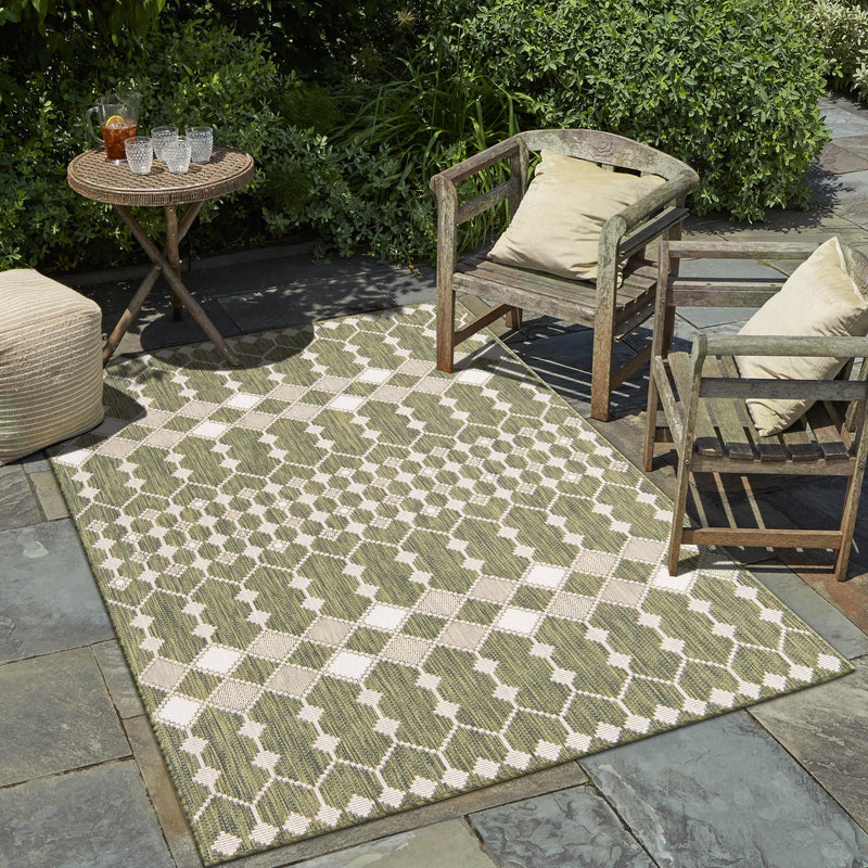 Garden Lattice Oasis Collection Area Rug -  Veranda Rectangle Green  lifestyle 99