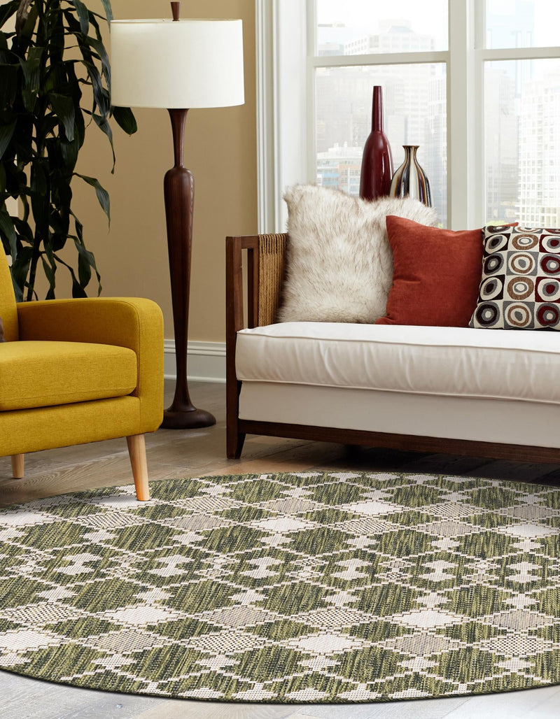 Garden Lattice Oasis Collection Area Rug -  Veranda Round Green  lifestyle 145