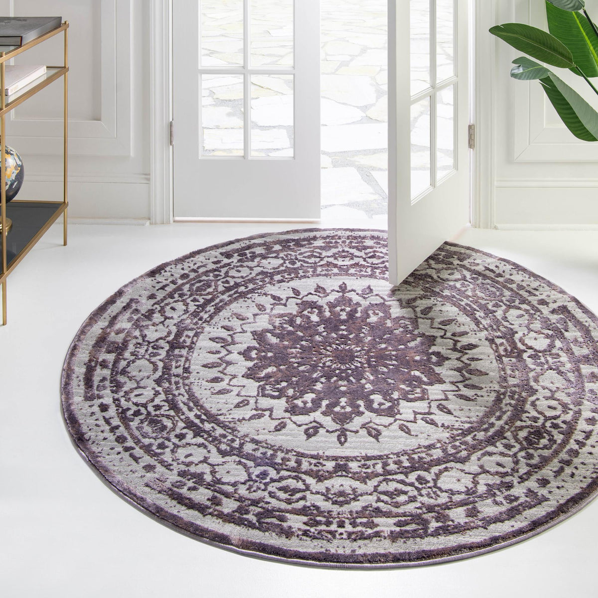 Derbyshire Elegance Collection Area Rug - Buxton Round Violet  lifestyle 111