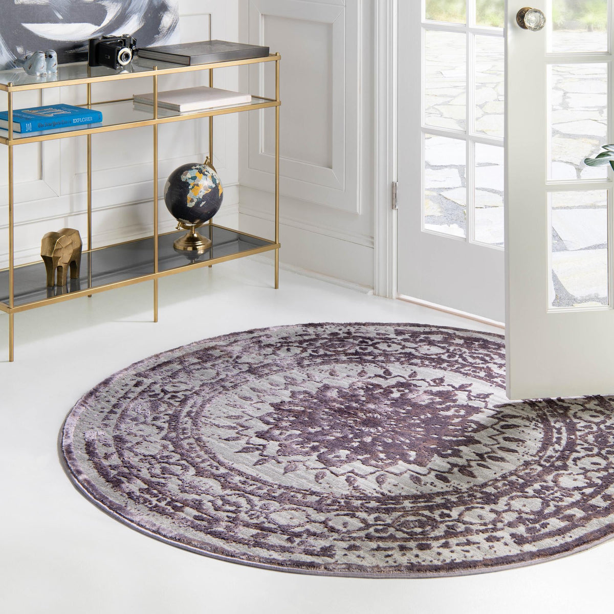 Derbyshire Elegance Collection Area Rug - Buxton Round Violet  lifestyle 123
