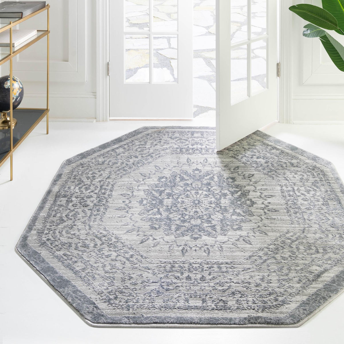 Derbyshire Elegance Collection Area Rug - Buxton Octagon Gray  lifestyle 115
