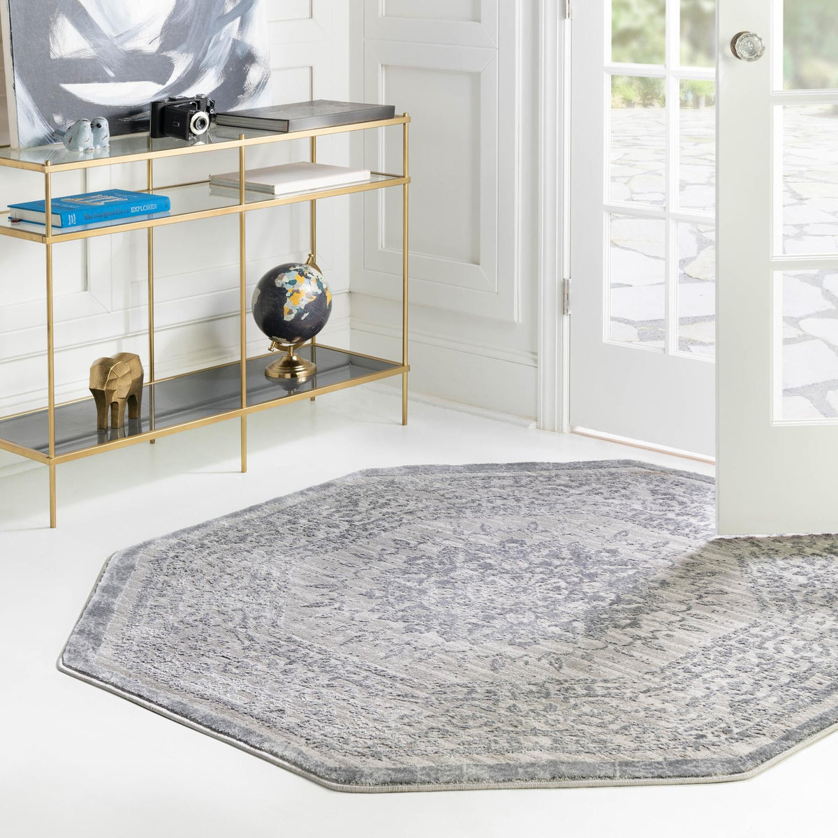 Derbyshire Elegance Collection Area Rug - Buxton Octagon Gray  lifestyle 127
