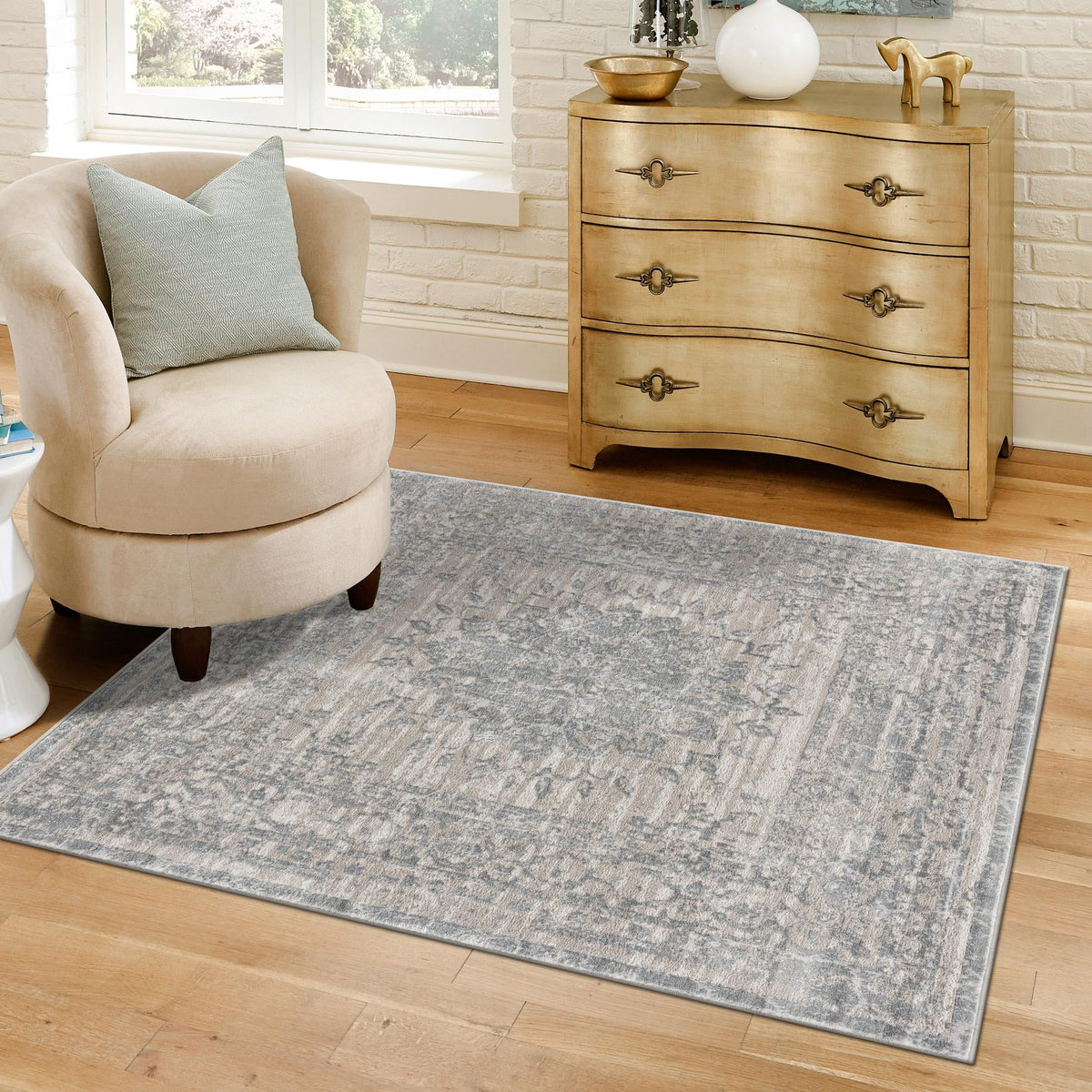 Derbyshire Elegance Collection Area Rug - Buxton Square Gray  lifestyle 58