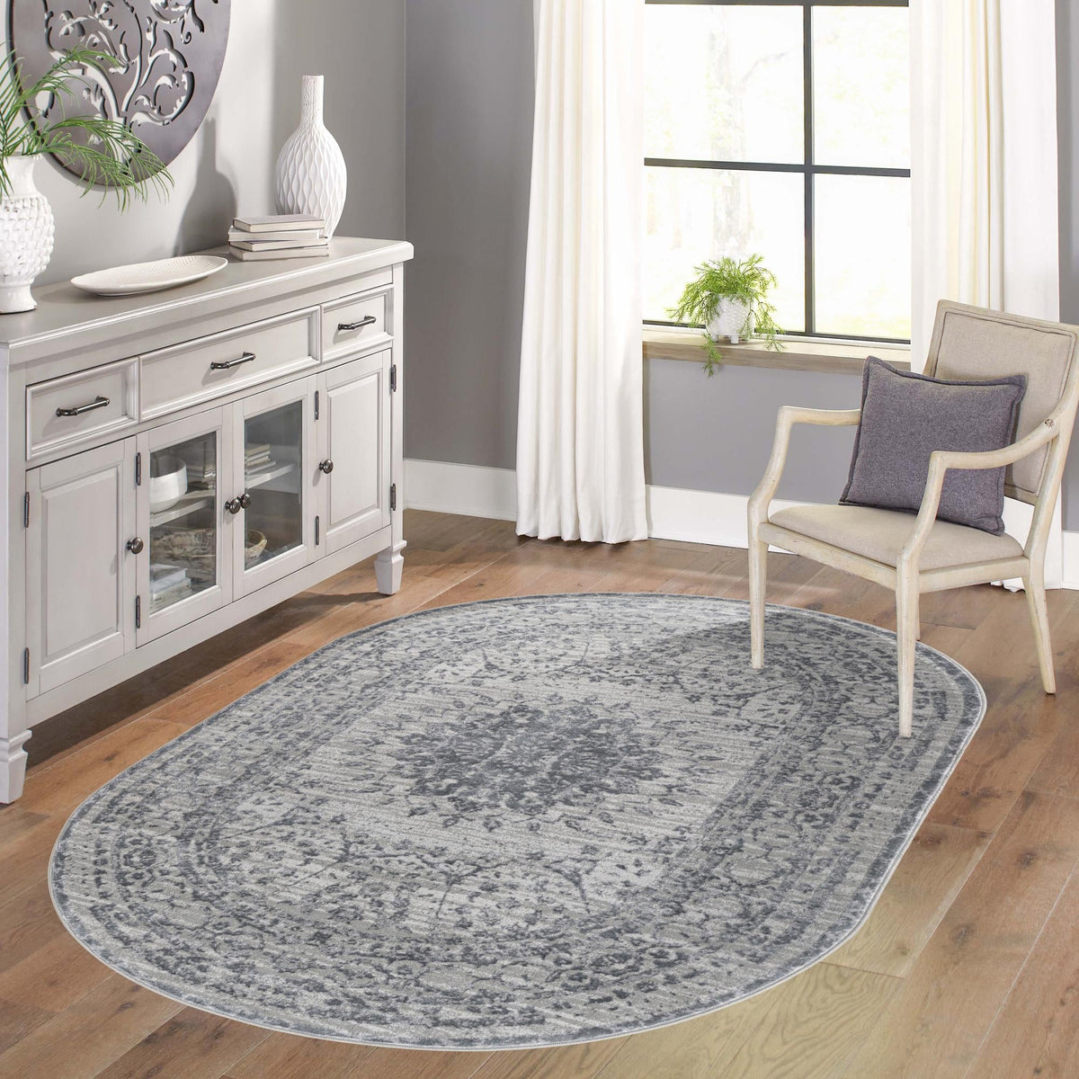 Derbyshire Elegance Collection Area Rug - Buxton Oval Gray  lifestyle 116
