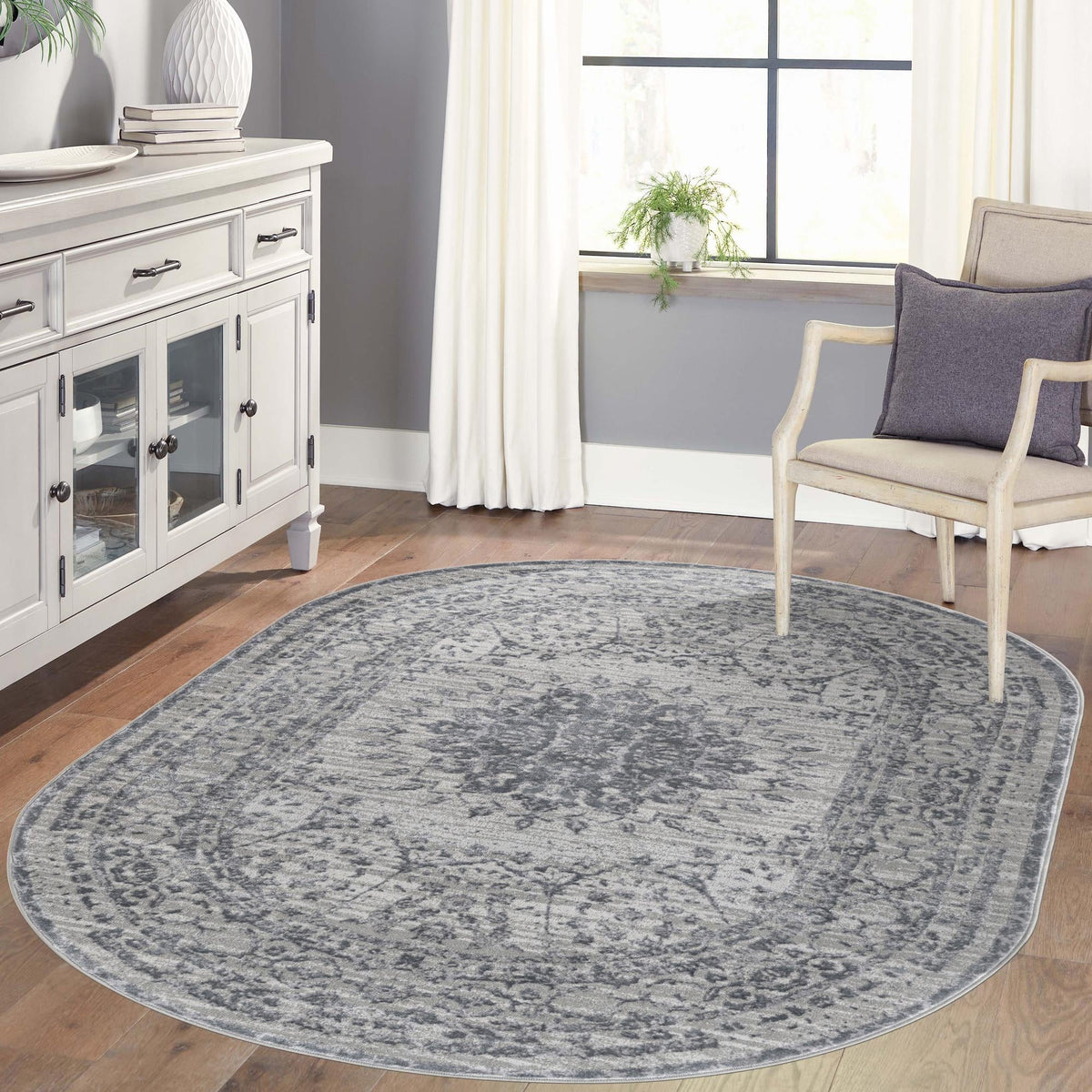 Derbyshire Elegance Collection Area Rug - Buxton Oval Gray  lifestyle 128