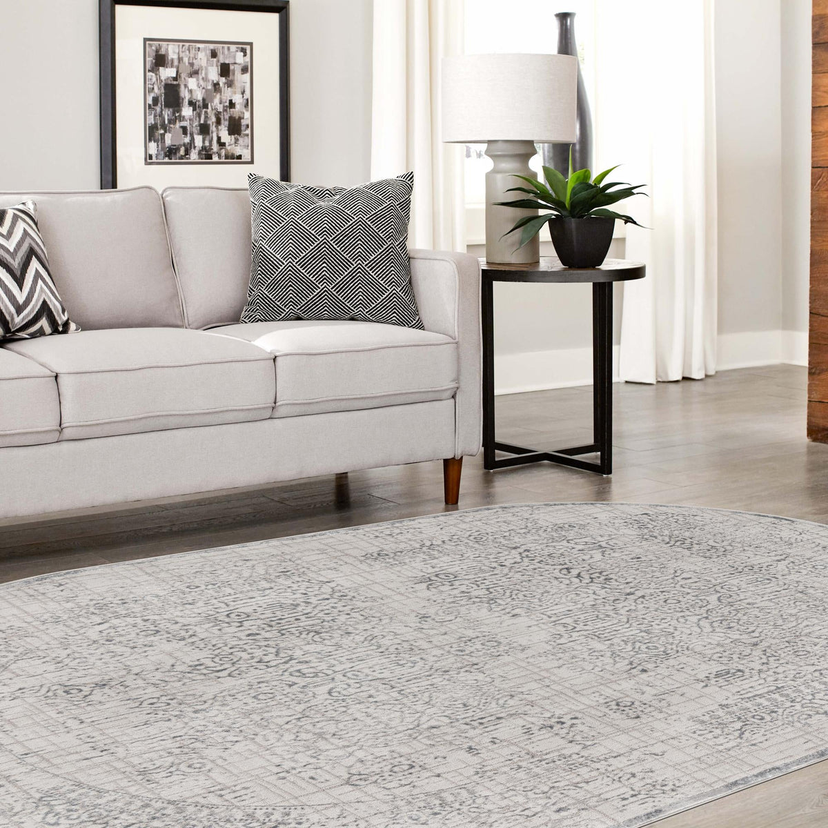 Derbyshire Elegance Collection Area Rug -  Matlock Oval Gray  lifestyle 97