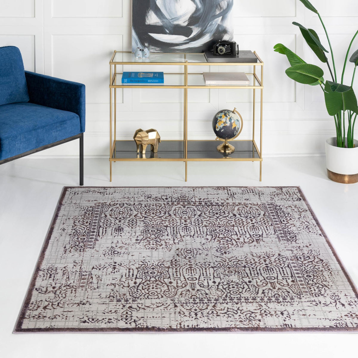 Derbyshire Elegance Collection Area Rug -  Matlock Square Violet  lifestyle 99